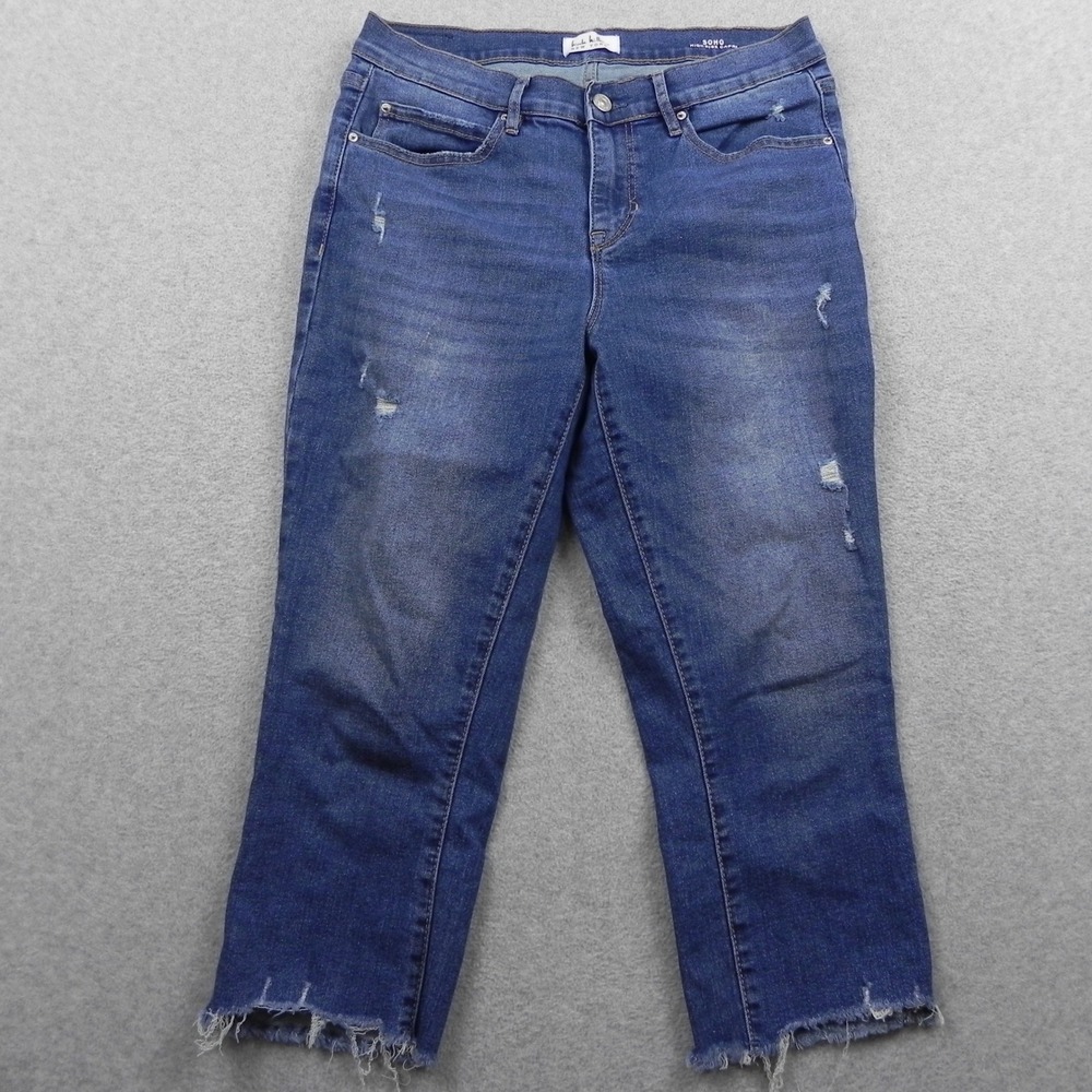 Nicole Miller Capri Jeans Womens 6 Soho High Rise Blue Distressed Raw Hem Denim